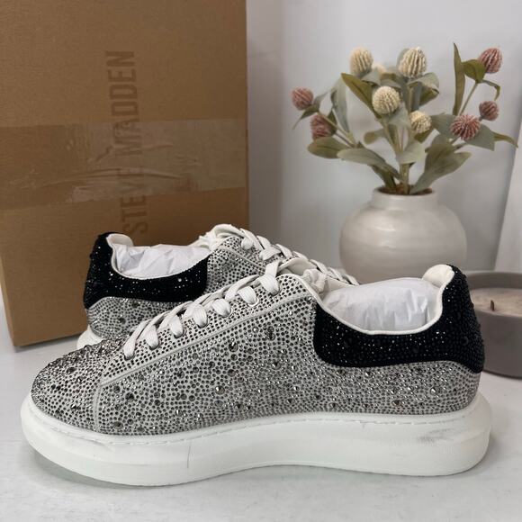Steve Madden Icebox Jeweled Sneakers Beaded Silver Multi Women's 12M Tried On - Picture 5 of 9